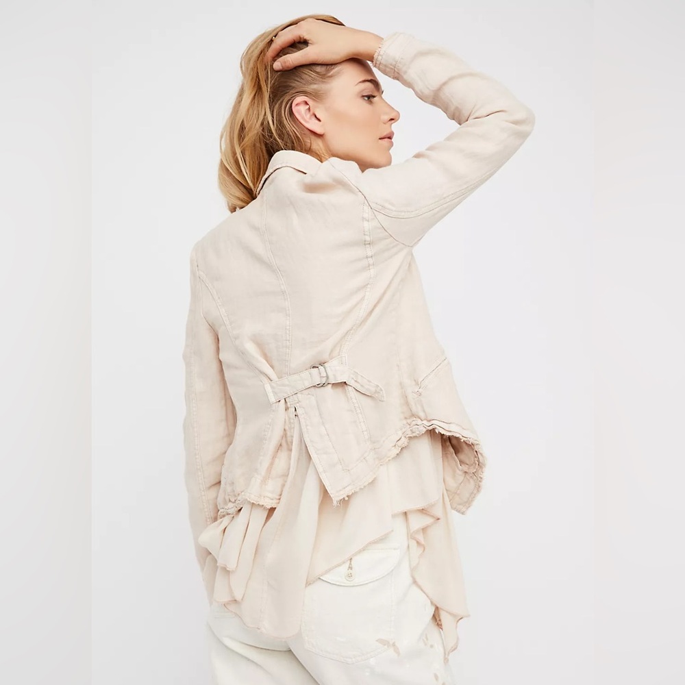 Free People Linen Layered Ruffles Blazer Jacket in Dusty Fig Cream Medium NWOT - Picture 4 of 11